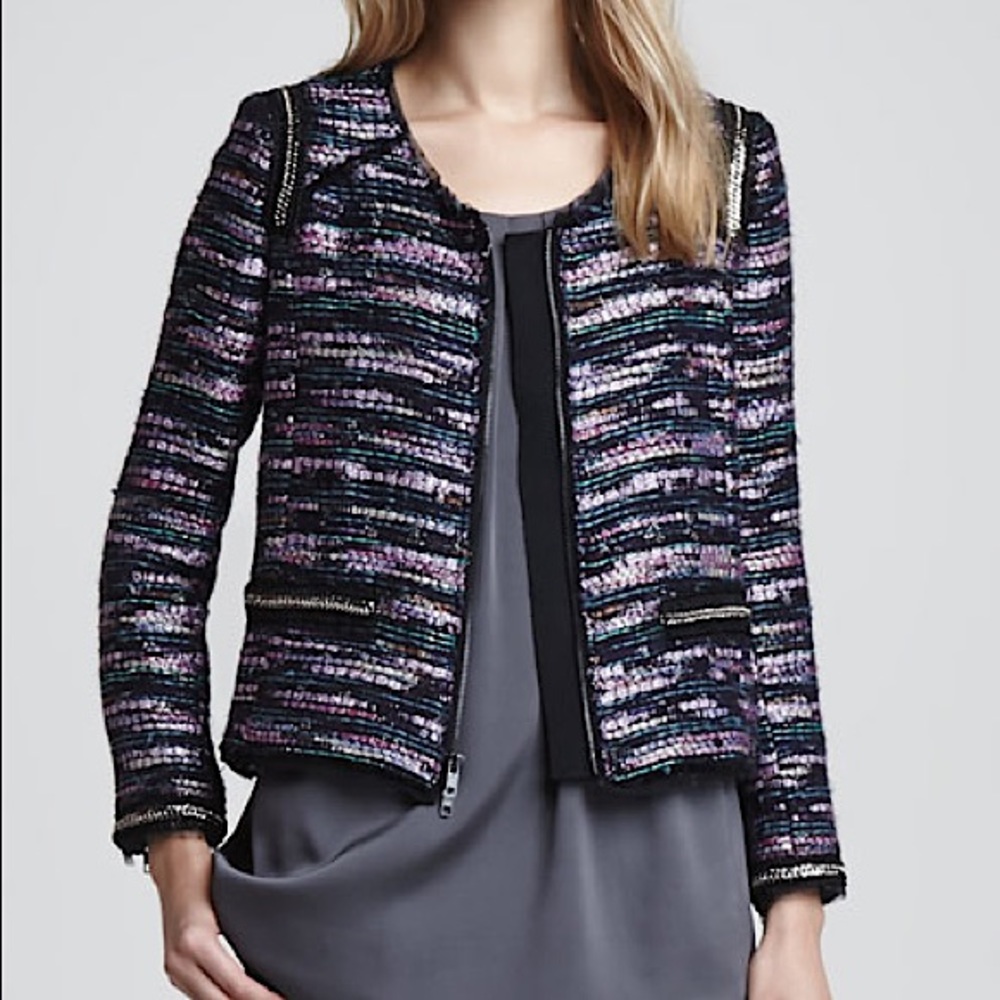 Milly Chain-Trim Tweed Jacket